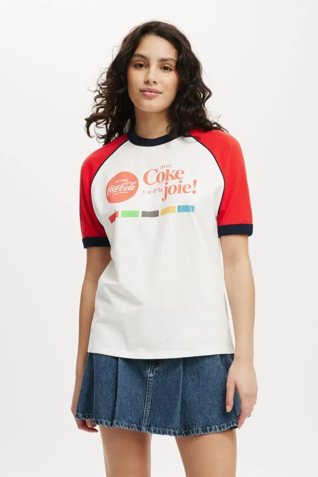 Women Tops Cotton On Regular Raglan Graphic Tee Lcn Cok Coca Cola Coke Joievintage White