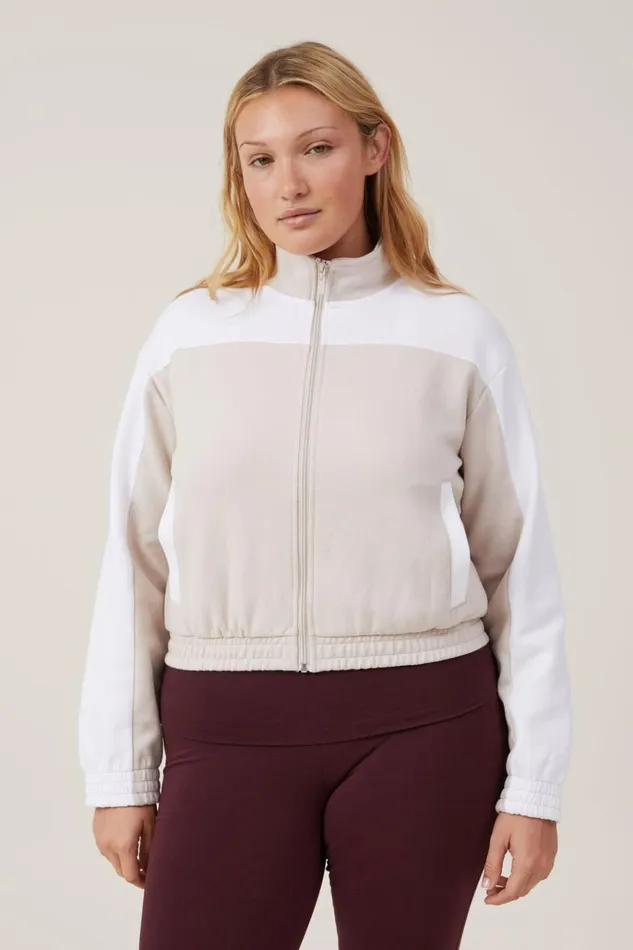 Women Tops Cotton On Retro Sporty Cropped Zip Through Stone