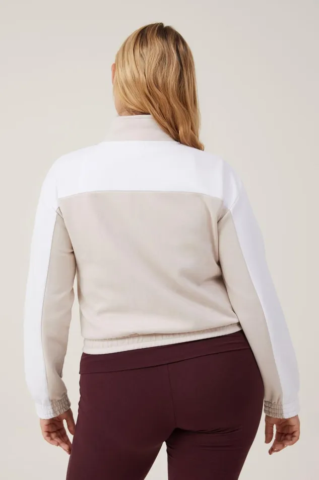 Women Tops Cotton On Retro Sporty Cropped Zip Through Stone