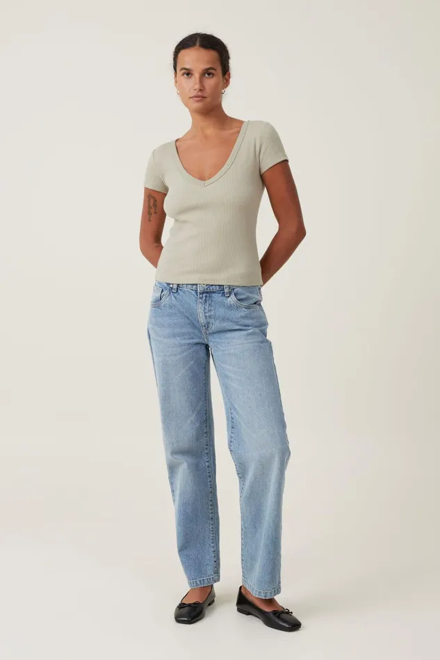 Women Tops Cotton On Rory V Neck Short Sleeve Tee Desert Sage
