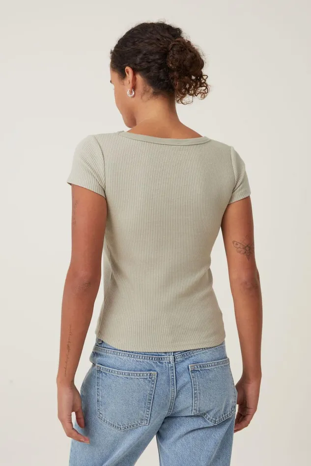 Women Tops Cotton On Rory V Neck Short Sleeve Tee Desert Sage