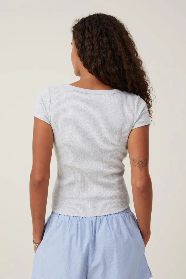 Women Tops Cotton On Rory V Neck Short Sleeve Tee Grey Marle
