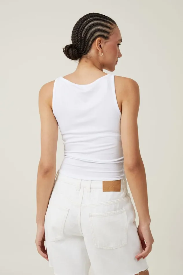 Women Tops Cotton On Staple Rib Boat Neck Tank White
