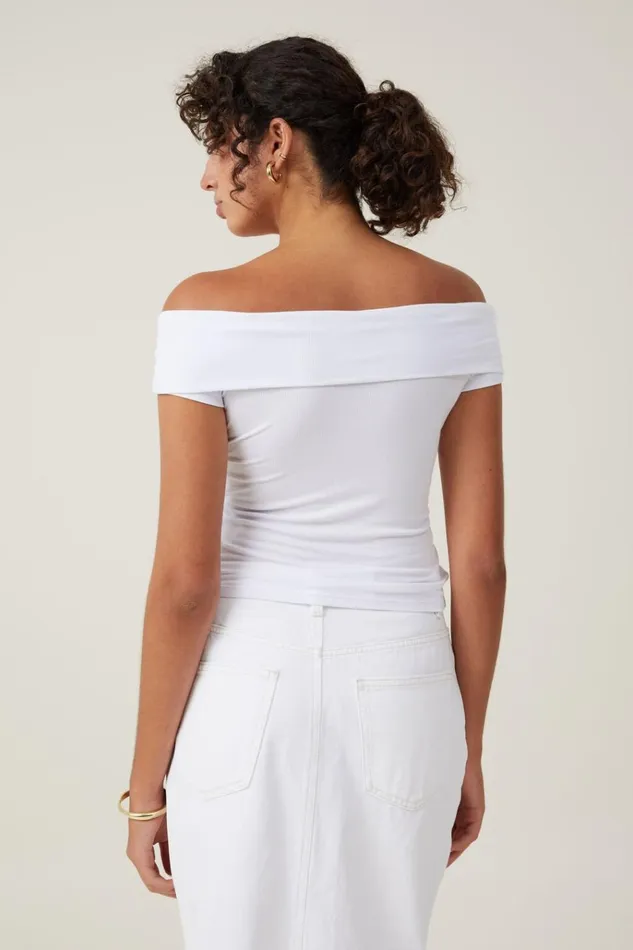 Women Tops Cotton On Staple Rib Off The Shoulder Short Sleeve Top White