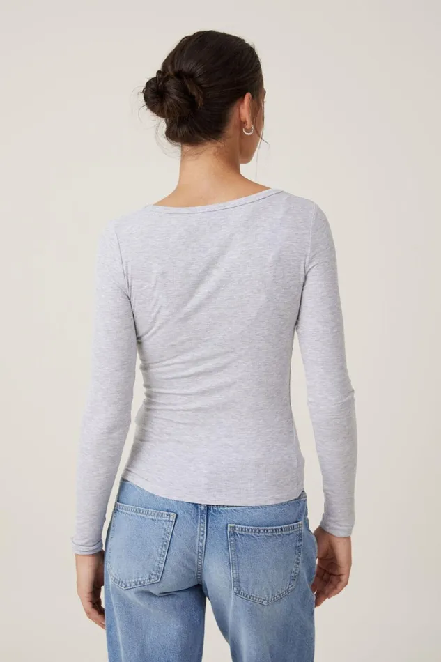 Women Tops Cotton On Staple Rib Scoop Neck Long Sleeve Top Grey Marle Ii Women Tops Cotton On Staple Rib Scoop Neck Long Sleeve Top Grey Marle Ii