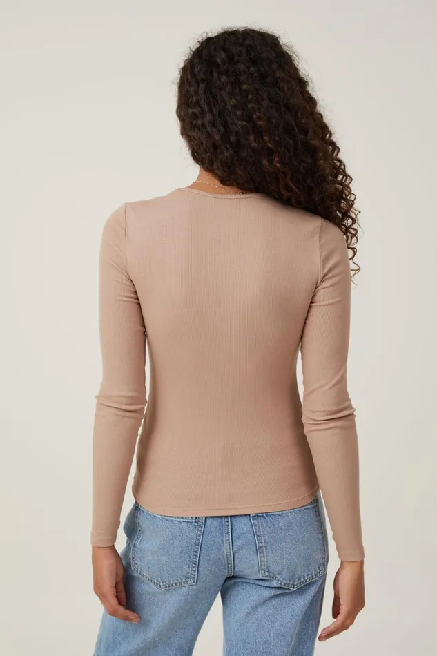 Women Tops Cotton On The One Organic Rib Crew Long Sleeve Top Chestnut Women Tops Cotton On The One Organic Rib Crew Long Sleeve Top Chestnut