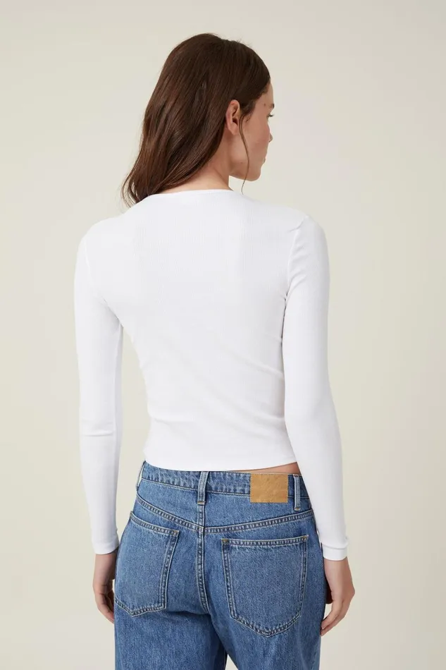 Women Tops Cotton On The One Organic Rib Crew Long Sleeve Top White Women Tops Cotton On The One Organic Rib Crew Long Sleeve Top White
