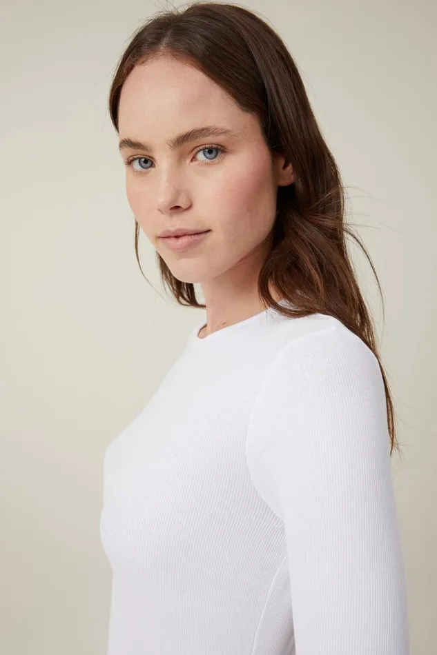 Women Tops Cotton On The One Organic Rib Crew Long Sleeve Top White Women Tops Cotton On The One Organic Rib Crew Long Sleeve Top White