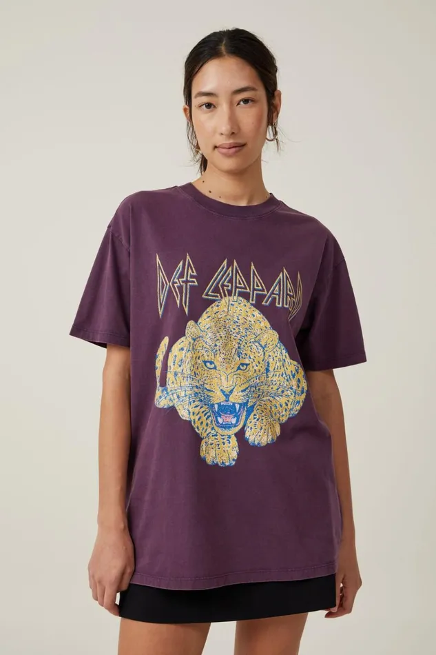 Women Tops Cotton On The Oversized Band Tee Lcn Bra Def Leppard Leppard Deep Plum Women Tops Cotton On The Oversized Band Tee Lcn Bra Def Leppard Leppard Deep Plum