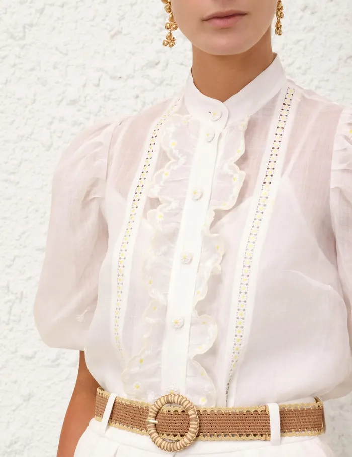Women Tops Zimmermann Acacia Embroidered Blouse Ivory