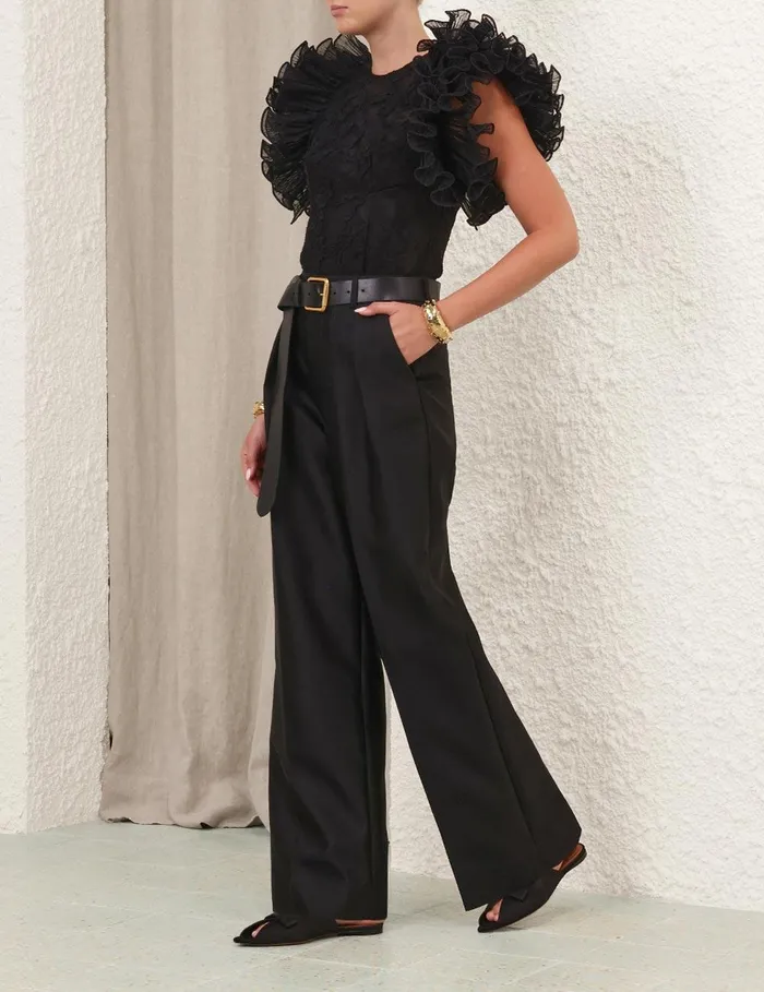 Women Tops Zimmermann Crush Lace Frill Bodice Black