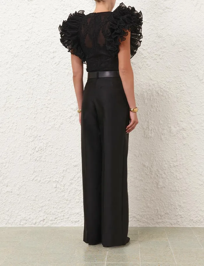 Women Tops Zimmermann Crush Lace Frill Bodice Black