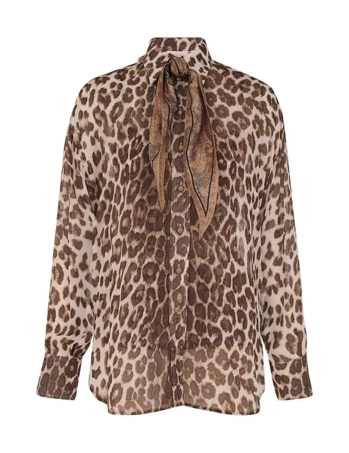 Women Tops Zimmermann Illustration Leopard Shirt Chocolate Leopard