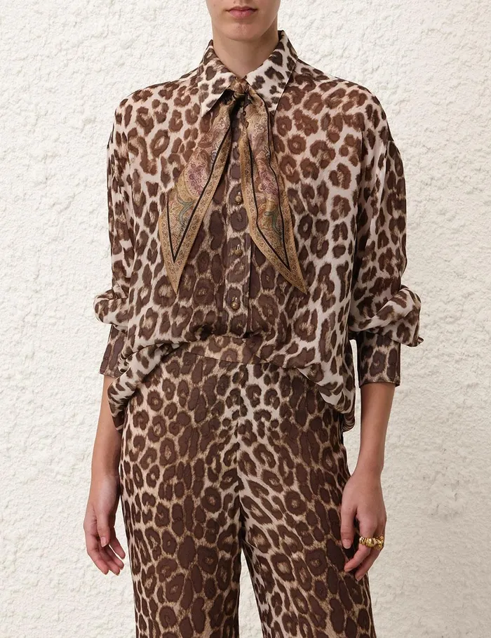 Women Tops Zimmermann Illustration Leopard Shirt Chocolate Leopard