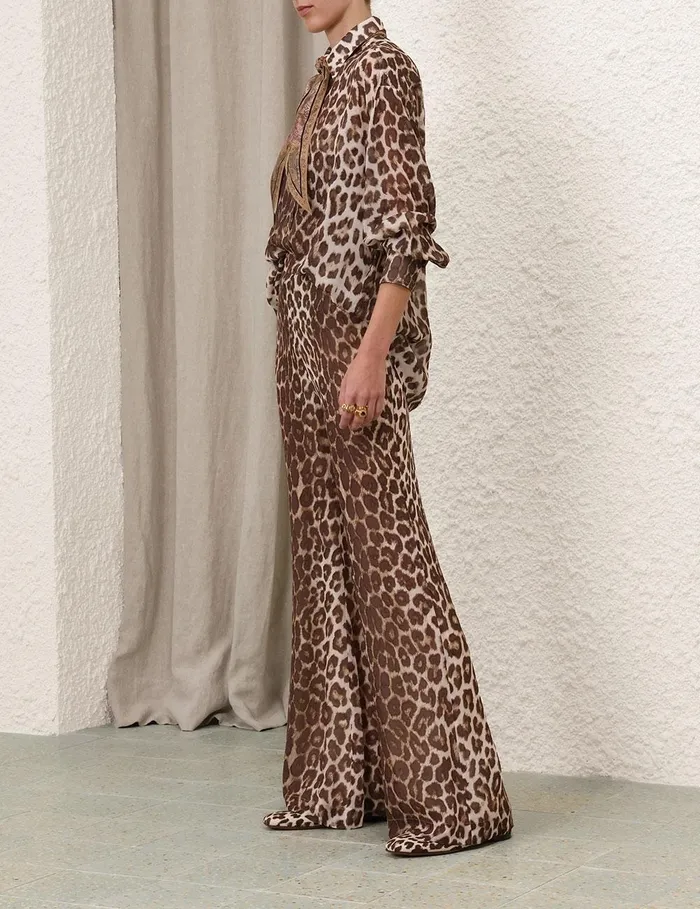 Women Tops Zimmermann Illustration Leopard Shirt Chocolate Leopard