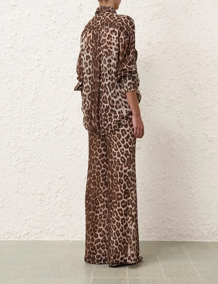 Women Tops Zimmermann Illustration Leopard Shirt Chocolate Leopard