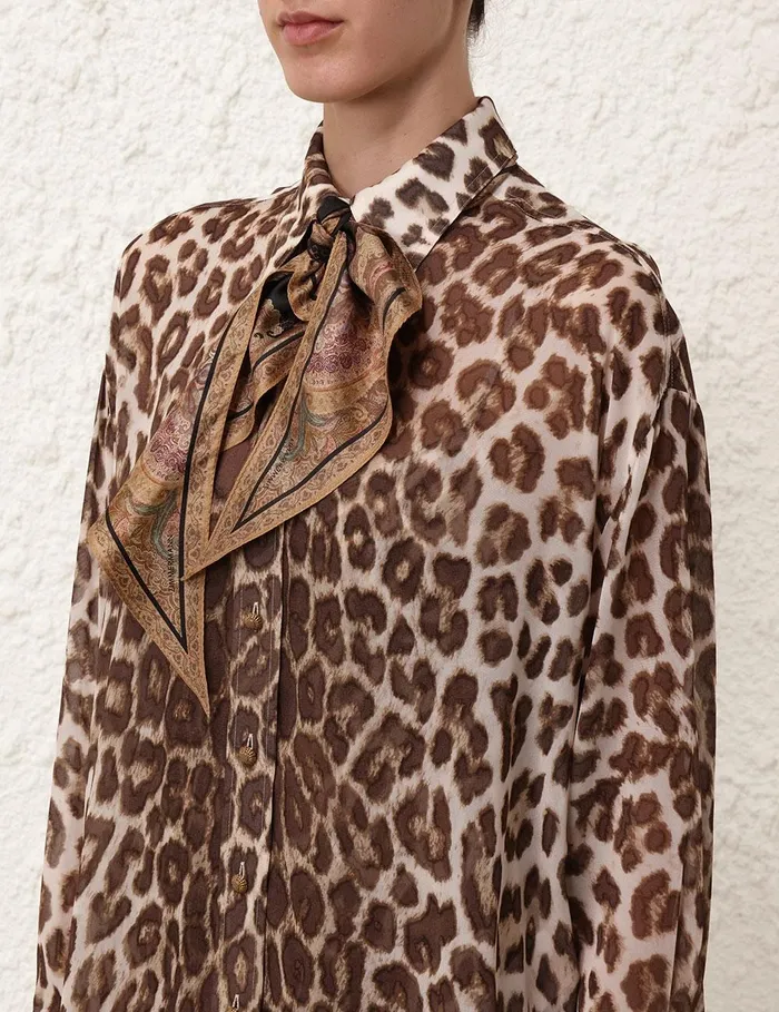 Women Tops Zimmermann Illustration Leopard Shirt Chocolate Leopard
