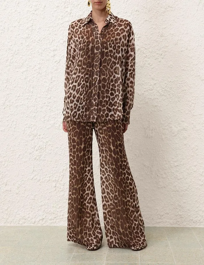 Women Tops Zimmermann Illustration Leopard Shirt Chocolate Leopard