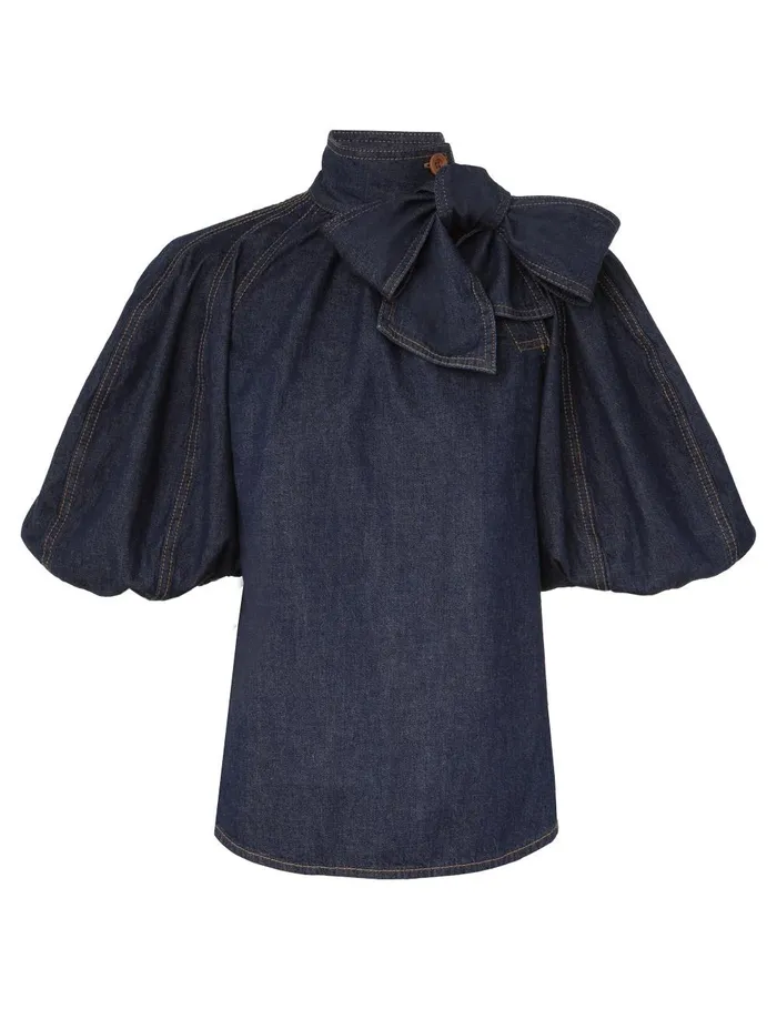 Women Tops Zimmermann Illustration Tie Neck Blouse Ink