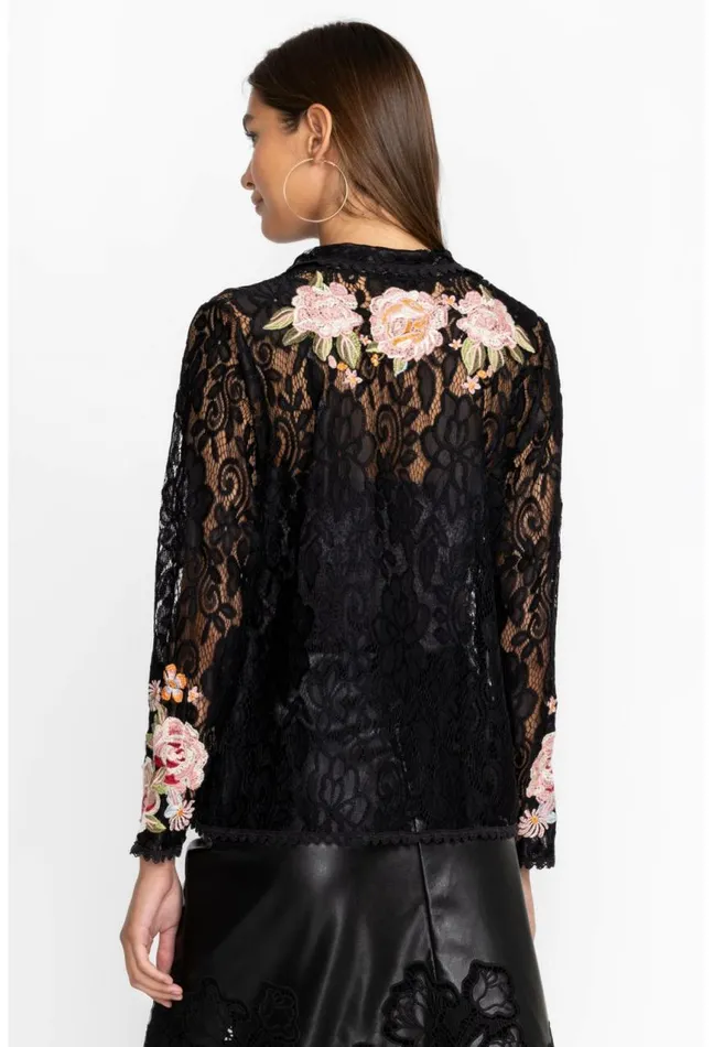 Women Veronne Lace Blouse Slip Black Johnny Was Tops