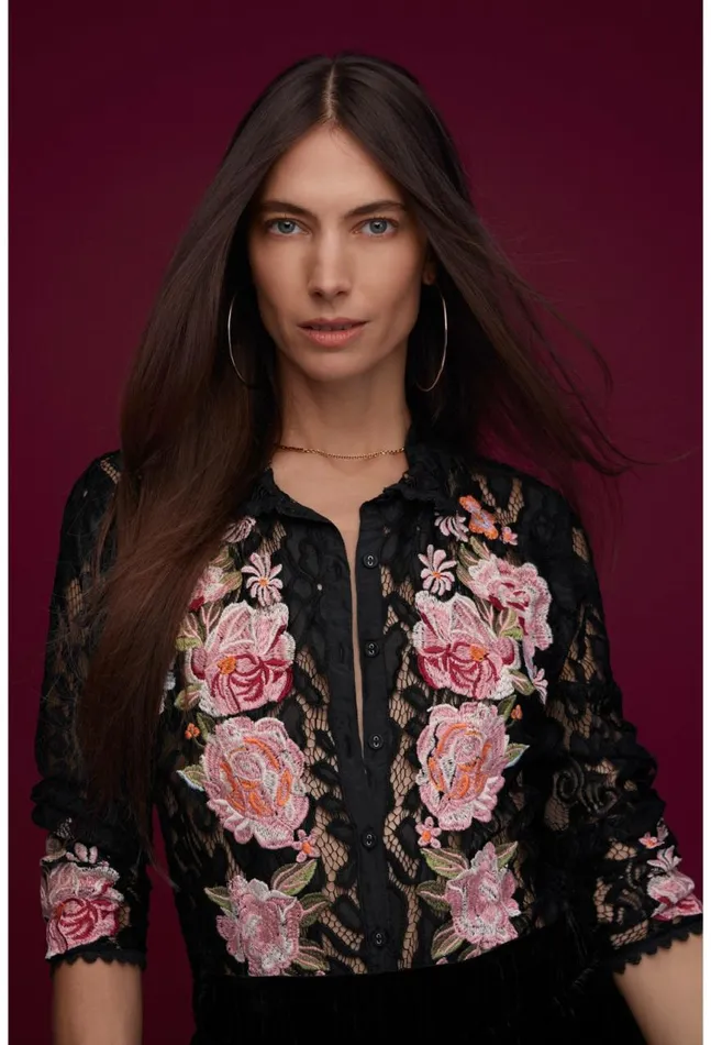 Women Veronne Lace Blouse Slip Black Johnny Was Tops