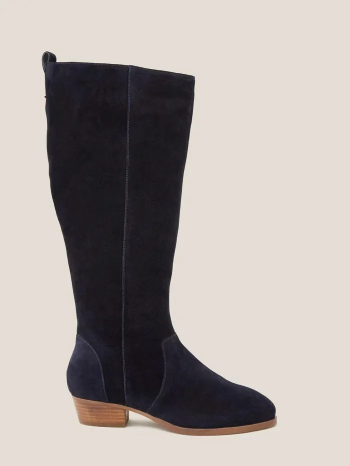 Women White Stuff BOOTS 15 OFF Wide Fit Suede Knee High Boot Dark Navy