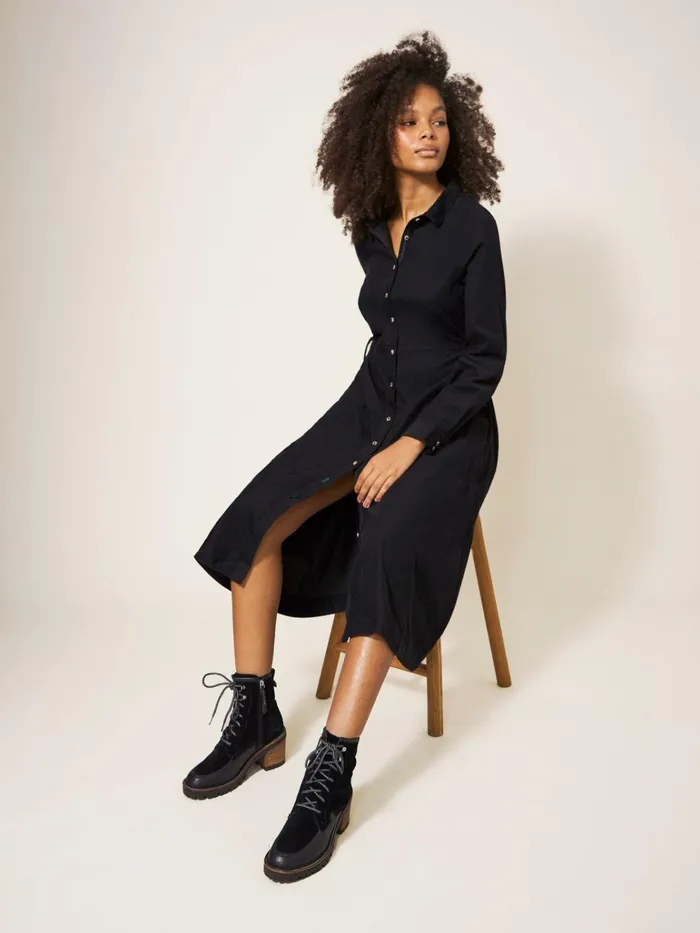 Women White Stuff Dresses Jade Cord Shirt Midi Dress Pure Black