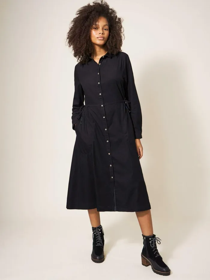 Women White Stuff Dresses Jade Cord Shirt Midi Dress Pure Black Women White Stuff Dresses Jade Cord Shirt Midi Dress Pure Black