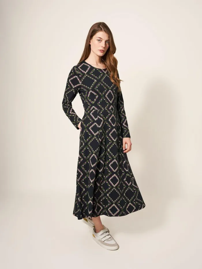 Women White Stuff Dresses Madeline Classic Jersey Dress Black Multi Women White Stuff Dresses Madeline Classic Jersey Dress Black Multi
