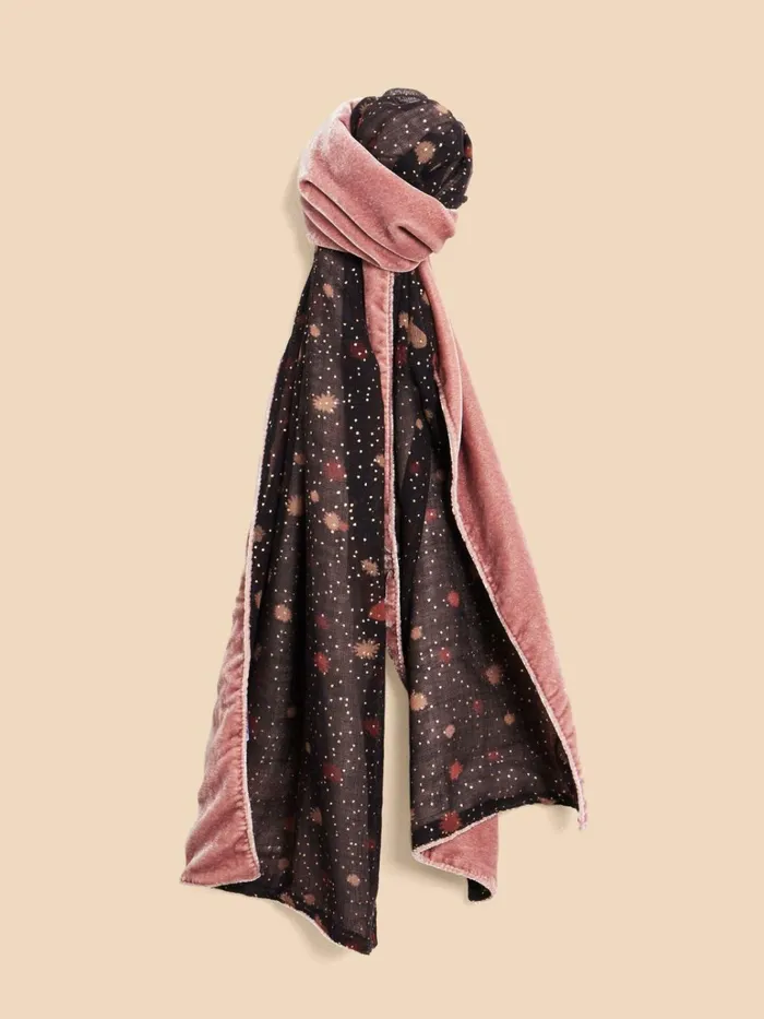 Women White Stuff Partywear Foil Print Velvet Scarf Mid Pink