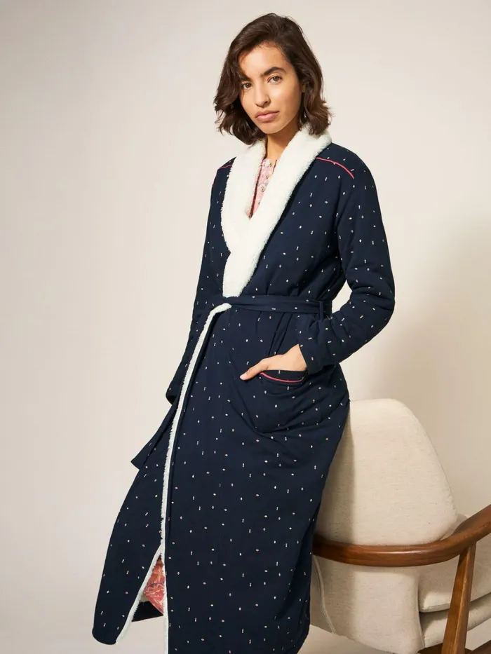 Women White Stuff Pyjamas And Nightwear AVA LINED DRESSING GOWN Navy Multi
