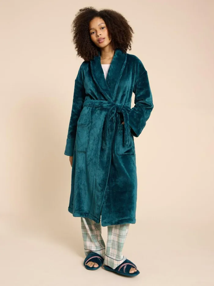 Women White Stuff Pyjamas And Nightwear Clover Cosy Dressing Gown Dk Teal