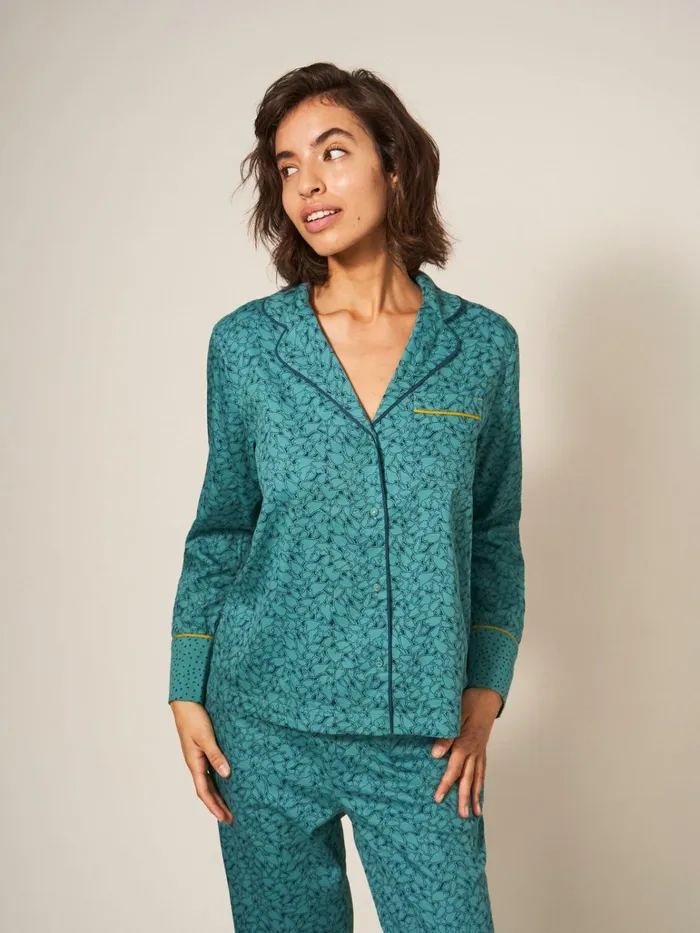 Women White Stuff Pyjamas And Nightwear Nina Organic PJ Shirt Teal Multi