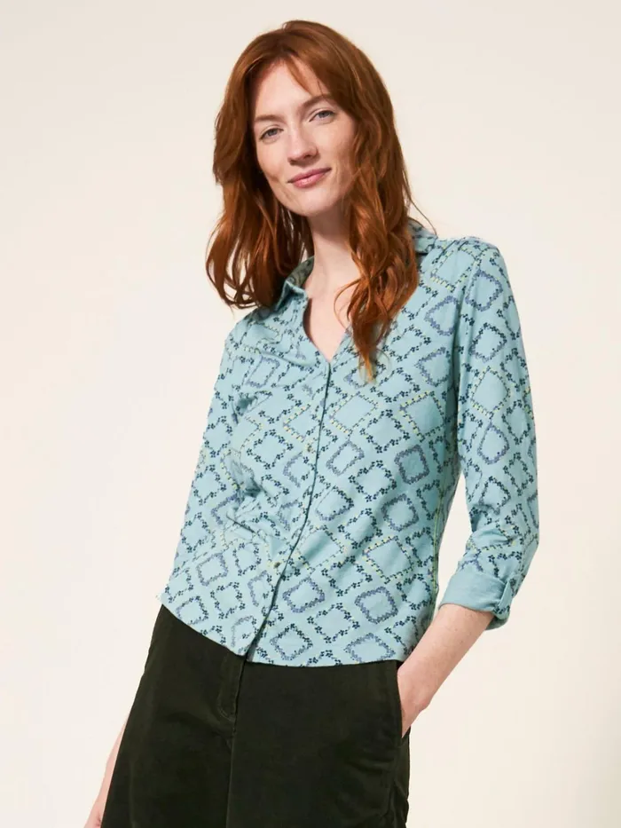 Women White Stuff Shirts Blouses And Tunics Annie Cotton Jersey Shirt Teal Print Women White Stuff Shirts Blouses And Tunics Annie Cotton Jersey Shirt Teal Print