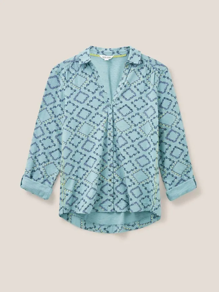 Women White Stuff Shirts Blouses And Tunics Annie Cotton Jersey Shirt Teal Print Women White Stuff Shirts Blouses And Tunics Annie Cotton Jersey Shirt Teal Print