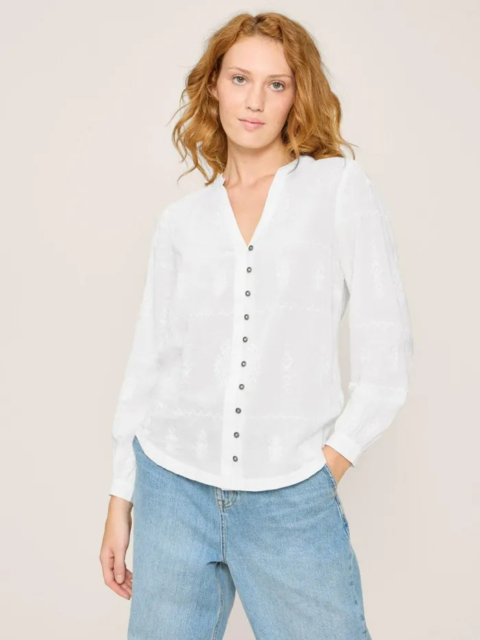 Women White Stuff Shirts Blouses And Tunics Kate Embroidered Casual Shirt Ivory Multi