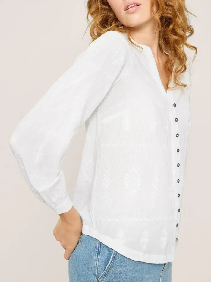 Women White Stuff Shirts Blouses And Tunics Kate Embroidered Casual Shirt Ivory Multi