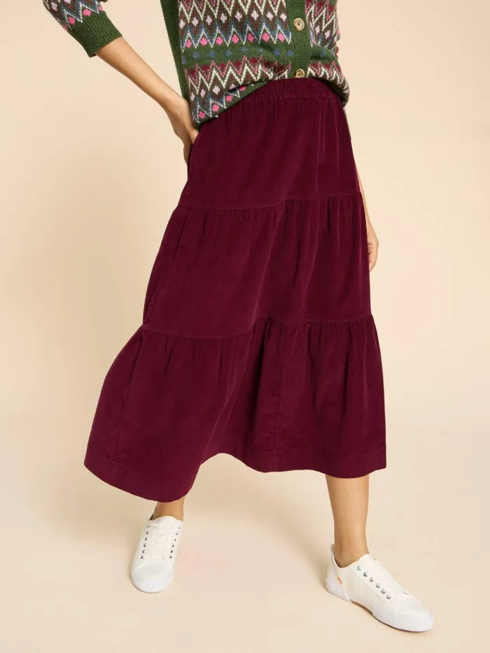 Women White Stuff Skirts Jade Tiered Cord Skirt Dk Plum Women White Stuff Skirts Jade Tiered Cord Skirt Dk Plum