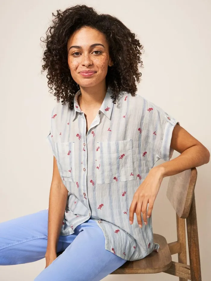 Women White Stuff Tops And Tshirts Ella Embroidered Cotton Shirt White Multi