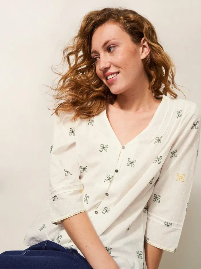 Women White Stuff Tops And Tshirts Rae Cotton Top Ivory Multi
