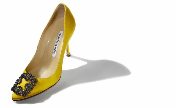 Women Yellow Satin Jewel Buckle Pumps Manolo Blahnik Pumps
