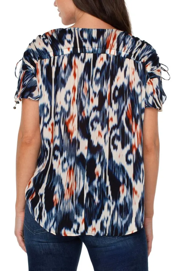 WOVEN TOPS Women Liverpool Los Angeles SHIRRED VNECK TOP WITH TIE DETAILS Allover Ikat