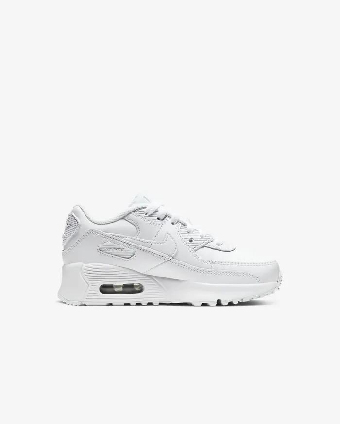 Younger Kids 3 8211 7 Years Kids Nike Air Max 90 LTR Whitemetallic Silverwhitewhite