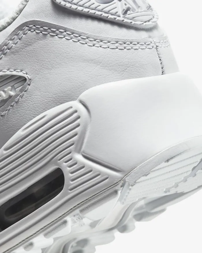 Younger Kids 3 8211 7 Years Kids Nike Air Max 90 LTR Whitemetallic Silverwhitewhite