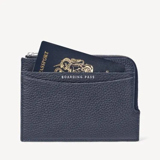 Zipped Travel Wallet Navy Pebble WomenMen Aspinal Of London Travel Wallets