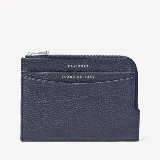 Zipped Travel Wallet Navy Pebble WomenMen Aspinal Of London Travel Wallets